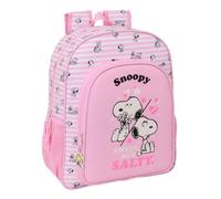 Safta - Zaino scolastico Junior Snoopy adattabile al trolley, ergonomico e imbottito, doppio manico in cerniera, grande tasca frontale e laterale portabottiglie, rosa a righe, dimensioni 32 x 12 x 38