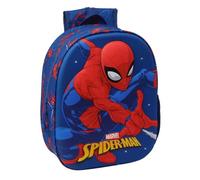 Safta - Zaino scolastico Marvel Spider-Man 3D con LED, frontale termoformato in rilievo, spallacci imbottiti ergonomici, tasca laterale portabottiglie, maniglia superiore, blu, dimensioni 27 x 10 x 33