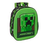 safta | Zaino scolastico Minecraft 3D TermoconFormada, Design Creeper Verde e Nero, Spallacci Imbottiti Ergonomici, Tasca Laterale Portaborraccia, Maniglia Superiore, Ritorno a Scuola,