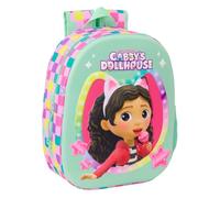 Safta - Zaino scolastico per bambini Gabby's Dollhouse 3D, frontale termoformato in rilievo, spallacci imbottiti ergonomici, tasca portabottiglie, carta d'identità, misure 27 x 10 x 33 cm