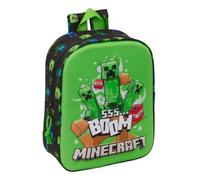 safta | Zaino scolastico Scuola Materna Minecraft 3D, Scomparto Principale con Cerniera, Maniglia superiore, Per bambini Ritorno a Scuola, Design Creeper Verde e Nero, Zaino Bambino,