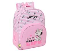 Safta - Zaino scolastico Snoopy adattabile al carrello (senza carrello), per bambini, spallacci ergonomici e imbottiti, tasca frontale di grande formato e portabottiglie, zaino da ragazza, misure 26 x