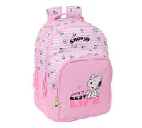 Safta - Zaino scolastico Snoopy doppio adattabile al trolley, due grandi scomparti con cerniera, spallacci e schienale ergonomici imbottiti, portabottiglie, anti-sfregamento, rosa, dimensioni 32 x 15