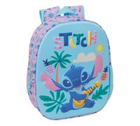 Safta - Zaino scolastico Stitch design 3D termoformato, per bambini per il ritorno a scuola, spallacci imbottiti ergonomici, tasca laterale portabottiglie, maniglia superiore, blu e rosa, dimensioni