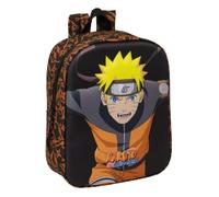 Safta - Zaino scuola asilo 3D Naruto Shippuden, scomparto principale con cerniera e maniglia superiore, per bambini per il ritorno a scuola, design frontale Naruto, nero e arancione, dimensioni: 22 x