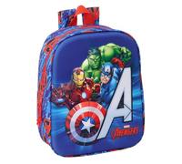 Safta - Zaino scuola asilo Marvel Avengers 3D, goffratura frontale con Hulk Iron Man e Capitan America, scomparto principale con cerniera, maniglia superiore, zaino per bambini, dimensioni 22 x 10 x