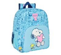 SNOOPY LOVE - Zaino scuola per bambini, adattabile al carrello, ideale per bambini in età scolare, comodo e versatile, qualità e resistenza, 32 x 12 x 38 cm, Blu chiaro, M, Casual