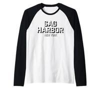 Sag Harbor New York - Blocco di Sag Harbor NY Maglia con Maniche Raglan