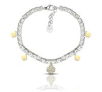 SAGA GIOIELLI® Bracciale Donna Granelli Pepite Martellate Acciaio Vari Pendenti (QUADRIFOGLI DORATI)