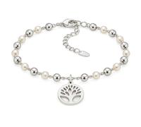 SAGA GIOIELLI® Bracciale Donna Perle Albero Della Vita Stella Acciaio Sfere 3 mm Confezione Regalo (ALBERO DELLA VITA)