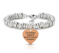 SAGA GIOIELLI® BRACCIALE NODINI INTRECCIATO DONNA FRASI PENSIERI PAROLE EMOZIONALE INCISIONE CUORE (Un bimbo impara quando l'amore insegna)