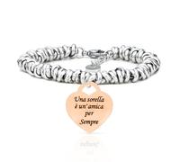 SAGA GIOIELLI® BRACCIALE NODINI INTRECCIATO DONNA FRASI PENSIERI PAROLE EMOZIONALE INCISIONE CUORE (Una sorella è un'amica per sempre)