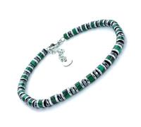 SAGA GIOIELLI® Bracciale Uomo Rondelle Pietre Dure Acciaio (GIADA VERDE E CRISTALLI)