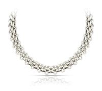 SAGA GIOIELLI® Collana donna a catena intrecciata argentata in Acciaio inox - Lunghezza 39+5,5 cm Confezione Regalo (spessore 13 mm)