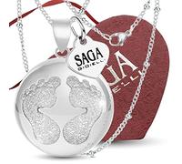 SAGA GIOIELLI Collana Donna Chiama Angeli , Gravidanza, Richiamo Degli Angeli, Collana Lunga Future Mamme, Piedini Lavorati , Collana Acciaio 100 cm , Confezione Regalo