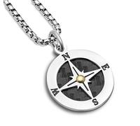 SAGA GIOIELLI Collana Uomo Rosa Dei Venti Acciaio Punto Dorato Festa Del Papà Cofezione Regalo