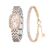SAGA Orologio da donna di lusso e bracciale in cristallo, quadrante ovale in madreperla, numeri romani, quarzo svizzero, resistente all'acqua fino a 3 atm, elegante set regalo in due pezzi, Oro rosato