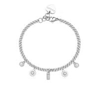 S'Agapõ Bracciale Donna in Acciaio e Cristalli/perle con Simbolo Fiore | Collezione Message - SSG31