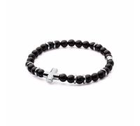 Sagapo Bracciale Elastico Uomo Onice Nero Con Croce Acciaio Sagapò SDA11 S'agapo