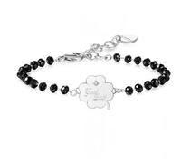 Sagapo Bracciale Nero Quadrifoglio Good Luck Acciaio Donna Regalo SBML05