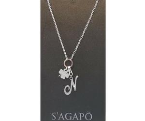 Sagapo collana donna acciaio lettera N e quadrifoglio SHAC54 SHA192 s’agapo
