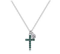 Sagapo Collana Donna Croce Dazzly Acciaio col Argento Oro Cristalli Verde Bianco