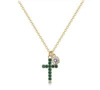 Sagapo Collana Donna Croce Dazzly Acciaio col Argento Oro Cristalli Verde Bianco
