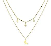 SAGAPO COLLANA DOPPIO FILO Donna Acciaio Dorato Luna e Stelle SDP08 S’agapo