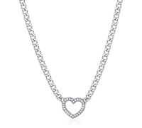 S'AGAPO' Collana girocollo catena grumetta in acciaio 316L con cuore e cristalli crystal.