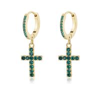 Sagapo Orecchini Croce Acciaio Dorato Cristalli Verde Portafortuna Donna SDZ113