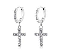 Sagapò Orecchini Donna Croce Pendente SDZ110 Acciaio Zirconi Comunione Cresima
