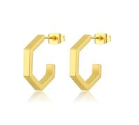 Sagapo Orecchini Donna Cerchio a Forma Esagonale In Acciaio Dorato SHK44 S'Agapo