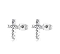 S'Agapõ Orecchini Donna, Orecchini a Lobo in Acciaio e Cristalli con Simbolo Croce | Collezione Dazzly - SDZ114