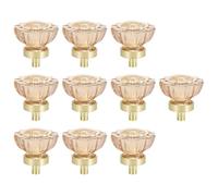 SagaSave 10 pomelli in cristallo a forma di fiore, filettatura da 5 mm, per esterni di armadietti, cassetti e cassetti, in ottone champagne, per armadietti, porte scorrevoli in vetro