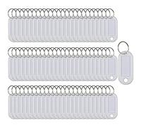 SagaSave 100 etichette portachiavi in plastica per portachiavi, targhette identificative, targhette per nome, etichette per bagagli, etichette con anelli divisi, portachiavi (bianco)