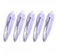 SagaSave Confezione da 5 correttori a nastro, 6 m x 5 mm, riutilizzabili, retrattili, colore bianco, a forma di penna, per casa, scuola e ufficio (viola)