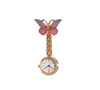 SagaSave Orologio da taschino a forma di farfalla, in lega, per medici, da uomo, da donna, con spilla da bavero, da appendere con clip, Fucsia, Moderno
