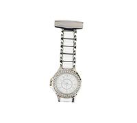 SagaSave Orologio da taschino per infermieri, classico, con spilla a clip, con diamanti, Argento, Retrò