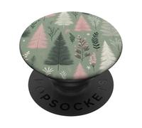 Sage Green Cute Pink Christmas Tree Holiday Christmas Themed PopSockets PopGrip Adesivo