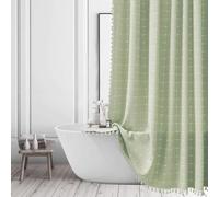 Sage Green Extra Long Shower Curtain - Farmhouse Boho Modern Linen Fabric Shower Curtains for Bathroom, French Country Thick Textured Bathroom Curtain Set with Tassel - Cloth Shower Curtain 72x96