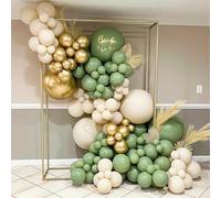 Sage Green Gold Balloon Arch Kit,117Pcs Sage Green Balloons Arch Garland Kit with Sand White Gold Balloons for Baby Shower,Birthday Party Decoration,Jungle Safari Party Decoration,Wedding