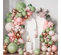 Sage Green Pink Balloon Arch Kit,150pcs Sage Green and Pink Balloon Garland Arch Kit with White Sand Rose Gold Balloons for Baby Shower Decoration,Birthday Party,Wedding,Jungle Safari Party Decor