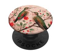 Sage Green Wildflower Hummingbird Pink Humming Bird Flower PopSockets PopGrip Adesivo