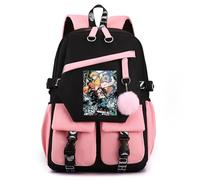 Sageam Anime Kimetsu No Yaiba Zaini, Tanjiro Zaino casual per la scuola, Borse a zainetto w/USB Charging Port con portachiavi per ragazze