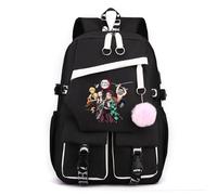 Sageam Anime Kimetsu No Yaiba Zaini, Tanjiro Zaino casual per la scuola, Borse a zainetto w/USB Charging Port con portachiavi per ragazze