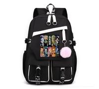 Sageam Anime Kimetsu No Yaiba Zaini, Tanjiro Zaino casual per la scuola, Borse a zainetto w/USB Charging Port con portachiavi per ragazze