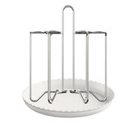 SageFurned Scolapiatti in acciaio inox con vassoio scolapiatti, 6 ganci, supporto da tavolo per tazze, bicchieri e bottiglie, organizer da cucina salvaspazio, argento e bianco