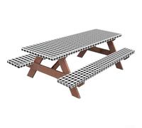 SageFurned Set da 3 pezzi impermeabile per tavolo da picnic e panche, con bordi elastici, tovaglia rustica in poliestere, per feste in giardino e barbecue