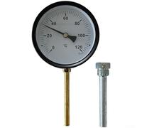 SageFurned Termometro con quadranti bimetallici, 0-120 °C, 100 mm, per guaina ad immersione, termometro radiale in acciaio inox, per riscaldamento centralizzato, griglie esterne e caldaie