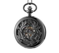 SAGELSHN Orologio da Taschino Numeri Orologio Da Tasca Retrò Con Catena, Meccanico A Conchiglia Vintage Festa del Papà(Black)
